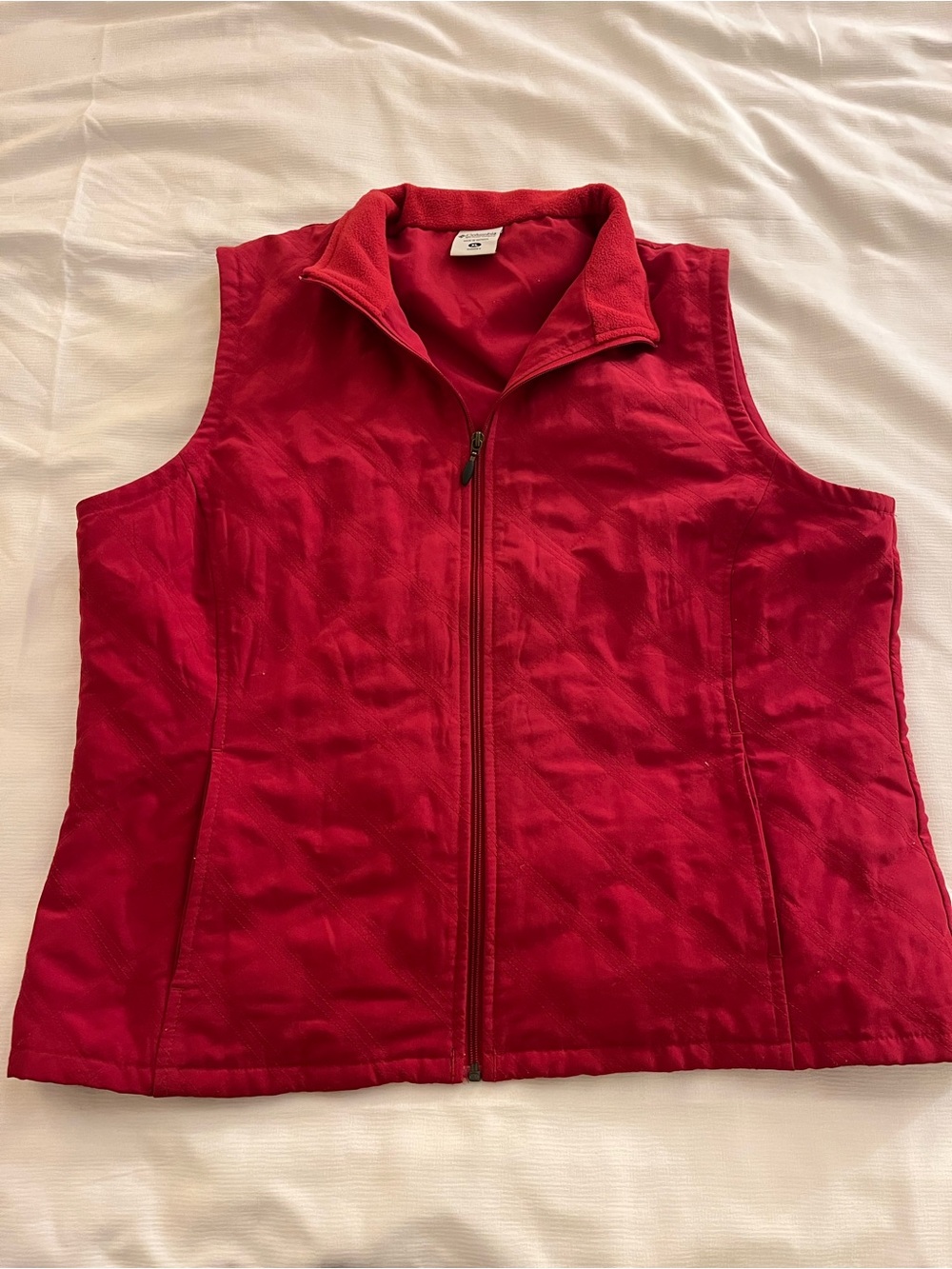 Columbia Women's Vintage Bright Red Quilted Zip Vest Fleece Lined Collar Size XL